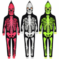 Kids Girls Boys Skeleton Print A2Z Onesie One Piece Halloween Costume 5-13 Years
