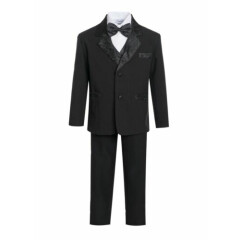 Toddler Boys Tuxedo suit 5pc set coat,Satin vest,striated pant,shirt,bow tie 