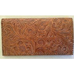 CHESTNUT SADDLE TAN WESTERN FLORAL LEATHER CHECKBOOK COVER FREE SHIP
