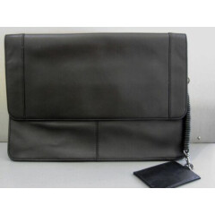 NWOT Dilana Jet Black Smooth Leather Portfolio Case Brief Bag Flash Sale!