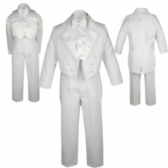 New Boys Baby Toddler Teens Wedding Formal White Boy Suit Tuxedo 5pc Set sz S-20