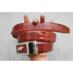 WITHOUT JOINTED-Red Brown Genuine ALLIGATOR, Crocodile Leather Skin MEN'S BELT