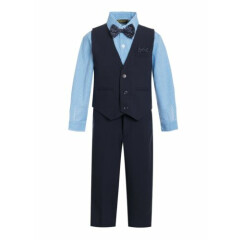 Formal Wedding Boy's Solid Vest and Pant Set 5-Piece with Tie, Hanky, Shirt 