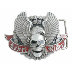 Rebel Rider Motorcycle Chain Eagle Skull Enamel Metal Belt Buckle