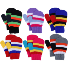 Toddler Mittens Kids Winter Warm Knitted Gloves Magic Stretch Colorful Striped 1