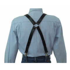 Black Leather Suspenders Silver Ring X Back with scissor snaps SaLE