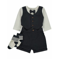 Baby Boys Formal Waistcoat Suit Outfit Wedding Christening Bow Tie Tux Tweed 