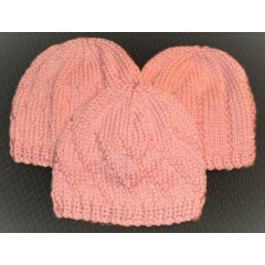 NEWBORN BABY HATS. Set of 3. 0-6 months Hand knitted . ALL PINK
