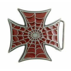 Red Cross with Spider Web Metal Belt Buckle