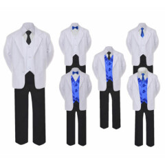 5-7pc Formal Black White Suit Royal Blue Bow Tie Neck Vest Boy Baby Sm-20 Teen