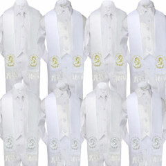 5pc Baby Boy Virgin Mary Pope Stole Baptism White Neck or Bow Tie Vest Suit Sm-7