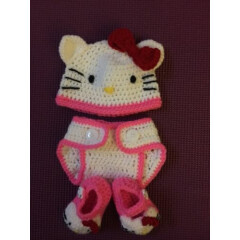 Hand Crochet Baby Hello Kitty Hat Beanie and Booties - NEW