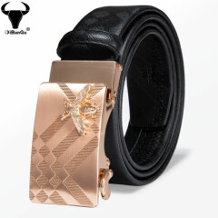 DiBanGu Men's Soild Gold Adjustable Ratchet Buckle Black Leather Belts Waistband