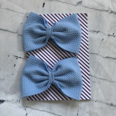 Handmade Hair Bows Blue Solid Print Girl's Clip On Hair Bow