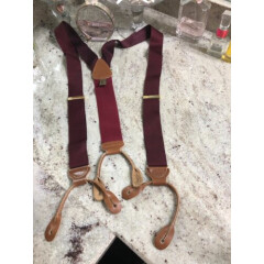 TRAFALGAR Mens Solid Burgundy Adjustable Leather Tan Trim Suspenders Braces