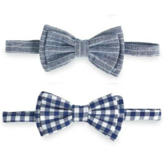 Mud Pie Easter Boys Blue Gingham or Chambray Stripe Bow Tie