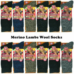 3-12 Pairs Mens Winter Heavy Duty Thermal Merino Lambs Wool Boots Socks 10-13
