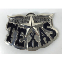 Vintage Lone Star TEXAS Belt Buckle 4" Longhorn Texan Silver & Black Enamel