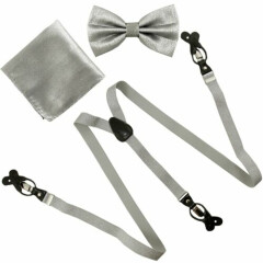 New in box Convertible Elastic Suspender_Bow tie & Hankie Silver glitter formal