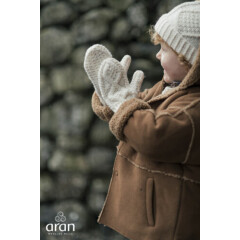 Irish Wool Mittens Aran Cable Knit Baby Merino Wool Mittens Warm Soft Ivory