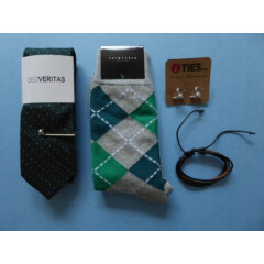 Deo Veritas Green Tie + Cuff Links + Bracelet + Thirty6ix Golf Sock + Tie Bar