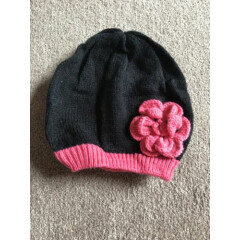 New Baby Gap Black And Pink Flower Beanie Size M-L