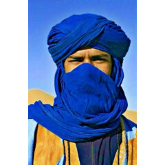 59' Mauritanian African Tuareg Scarf Handmade Ethnic Turban Unisex Blue Color