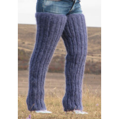 MOHAIR hand knitted DENIM MELANGE gaiters LEGWARMERS legging spats Unisex №1137