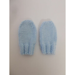 Hand Knitted Baby Mittens Blue Newborn 0-3 Months 