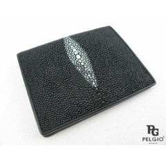 PELGIO Genuine Stingray Skin Leather Business Credit Card Holder Wallet Black