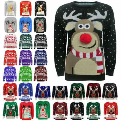 New Girls Boys Reindeer Star Knitted Christmas Jumper Kids Novelty Xmas Sweater