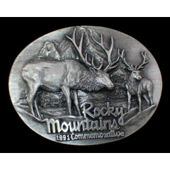 1991 ROCKY MOUNTAINS COMMEMORATIVE BELT BUCKLE ~BULL ELKS~ #452/2500