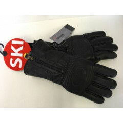 Ski Signature Leather Vintage Black Zip Cuff Ski Ski/winter glove Men's Sz Med