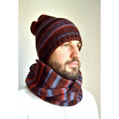 Hand made men's laine wool hat & snood scarf set