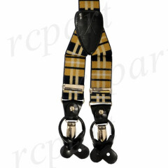 New in box Men's Suspender Braces Elastic Strap plaid & Checkers Brown Formal