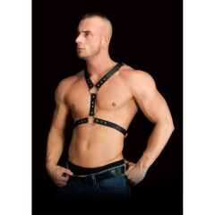 Men's Ouch! Thanos Black Leather Chest Harness Centerpiece w/O-Ring