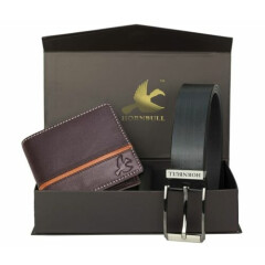 Hornbull Gift Hamper for Men Brown Leather Wallets and Black Belt Combo Gift Set