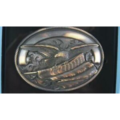 Nocona Antique Brass Belt Buckle Oval Eagle With American Flag Design 37024