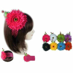 6pcs Newborn Baby Girl CROCHET Headband 1.5" Elastic Headwrap Flower Hairband 