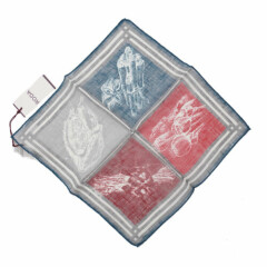 NWT RODA Blue-Gray-Red Quadrant Print Lightweight Linen Pocket Square