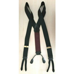 Trafalgar Black Textured Stretch, Brass & Leather Button Suspenders Braces 