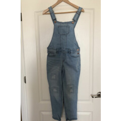 abercrombie kids girls 13/14 long overalls distressed light wash