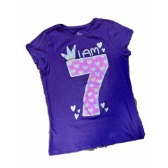 GUC! “I Am 7" Girls Birthday Shirt 7-8 Medium SS Purple Cute!