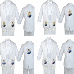 Boy Baby Baptism White Tail Tuxedo Color Embroidery Mary Maria Pope Stole Sm-7