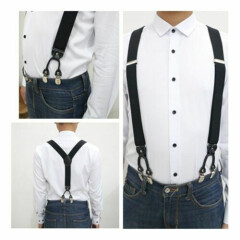 Suspenders For Men Women Leather 6 Clips On Belt Multi Pattern Adjustable Strap 