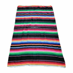 Vintage Supreme Serape blanket 74x45" Handowoven in Tlaxcala Mexico Southwestern