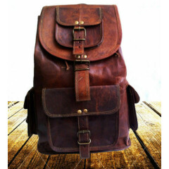 16" Leather Bag Real Backpack Travel Rucksack Handmade Laptop Men New