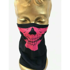Bandana Head Wear Black and Pink Skull Face Cover Halloween Hair Accessory 