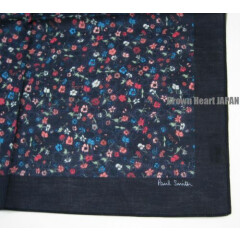 New Paul Smith 'Music Floral' Print Handkerchief Cotton Japan-Made DarkNavy 45cm