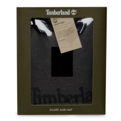 Timberland Men's Black Logo Jacquard Reversible Ribbed Hat & Scarf Gift Box Set